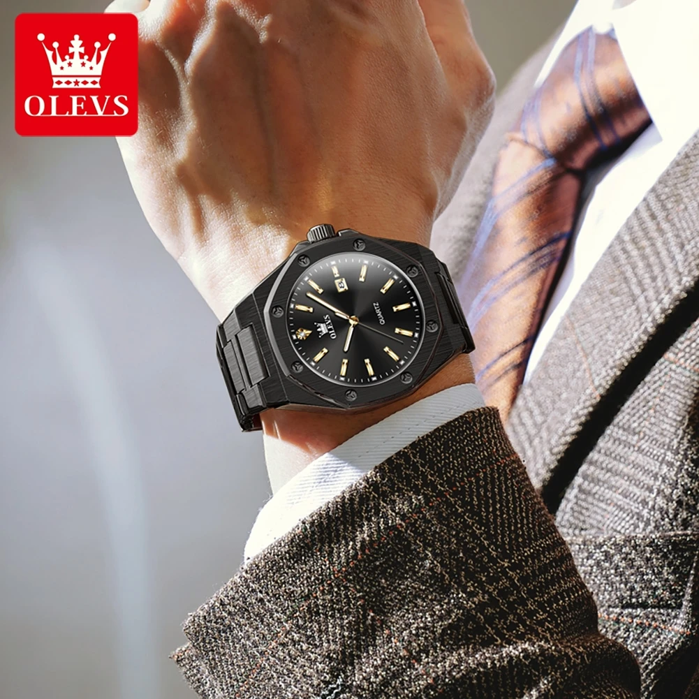 OLEVS 3613 Watch For Men Top Brand Original Waterproof Quartz Man Watch Luminous Calendar Fashion Male Wristwatch Steel Strap