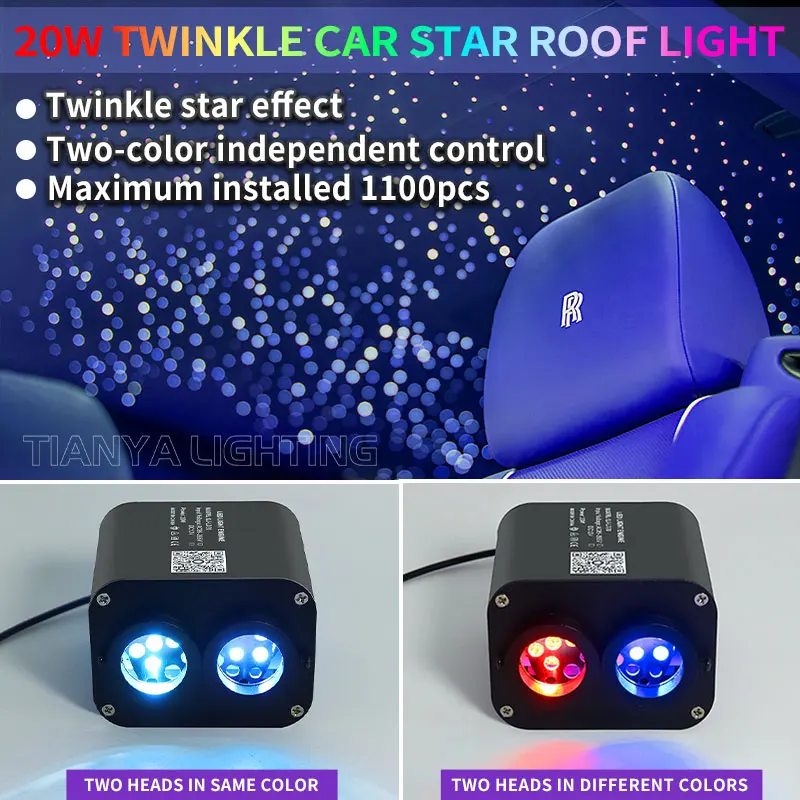 2-Head Fiber Optic Star Light Kit - 1000 Stars, APP & Remote Control, For Car Or Home Ceiling