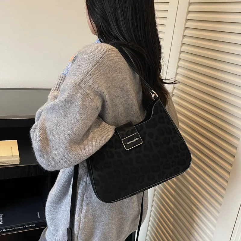 Faux Suede Leopard Print Shoulder Bag Large Underarm Bag with Adjustable Strap Crossbody Bag for Women Work Shopping Travel