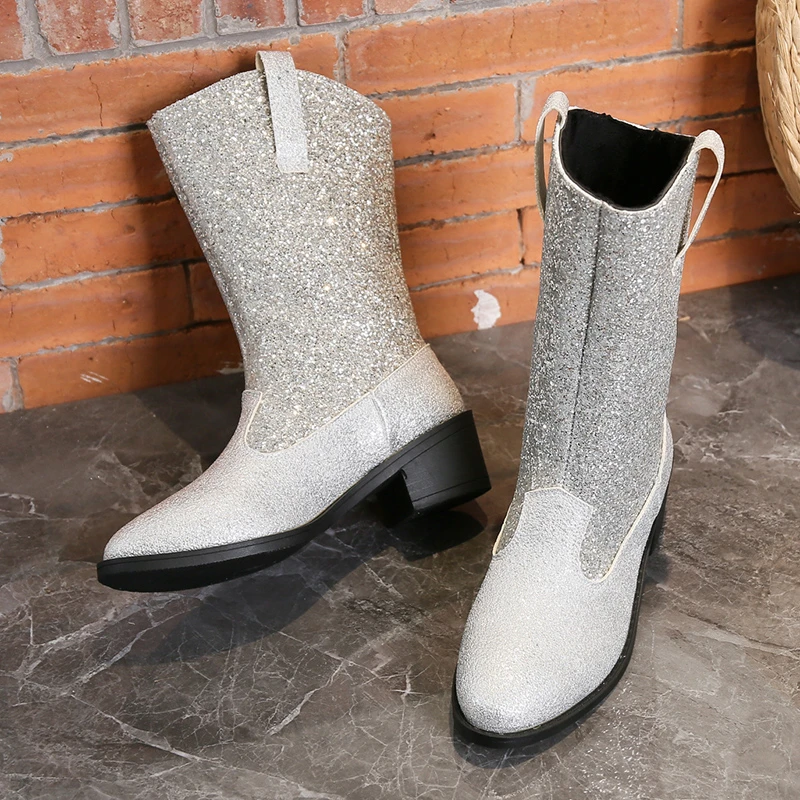 2024 Winter Fashion Women's Chelsea Boots Embroidered Western Cowboy Boots Thick Sole Ethnic Style Long Boots for Women
