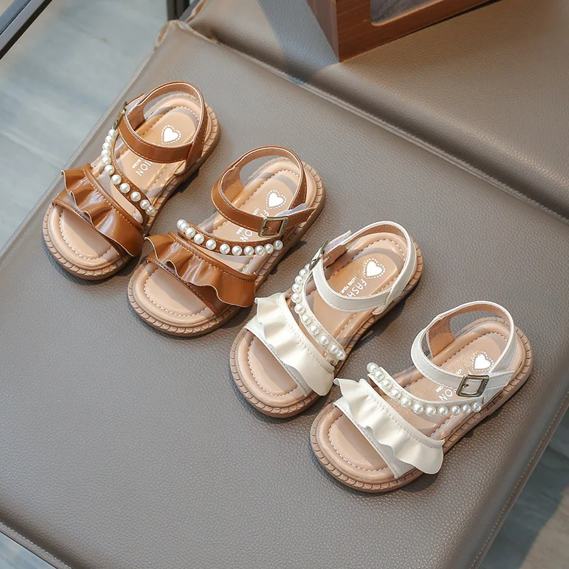 

Girls Sandals 2024 Summer New Little Girl Fashion Princess Shoes Baby Korean Pearl Shoes Soft Soled Children Sandals Beach Shoes