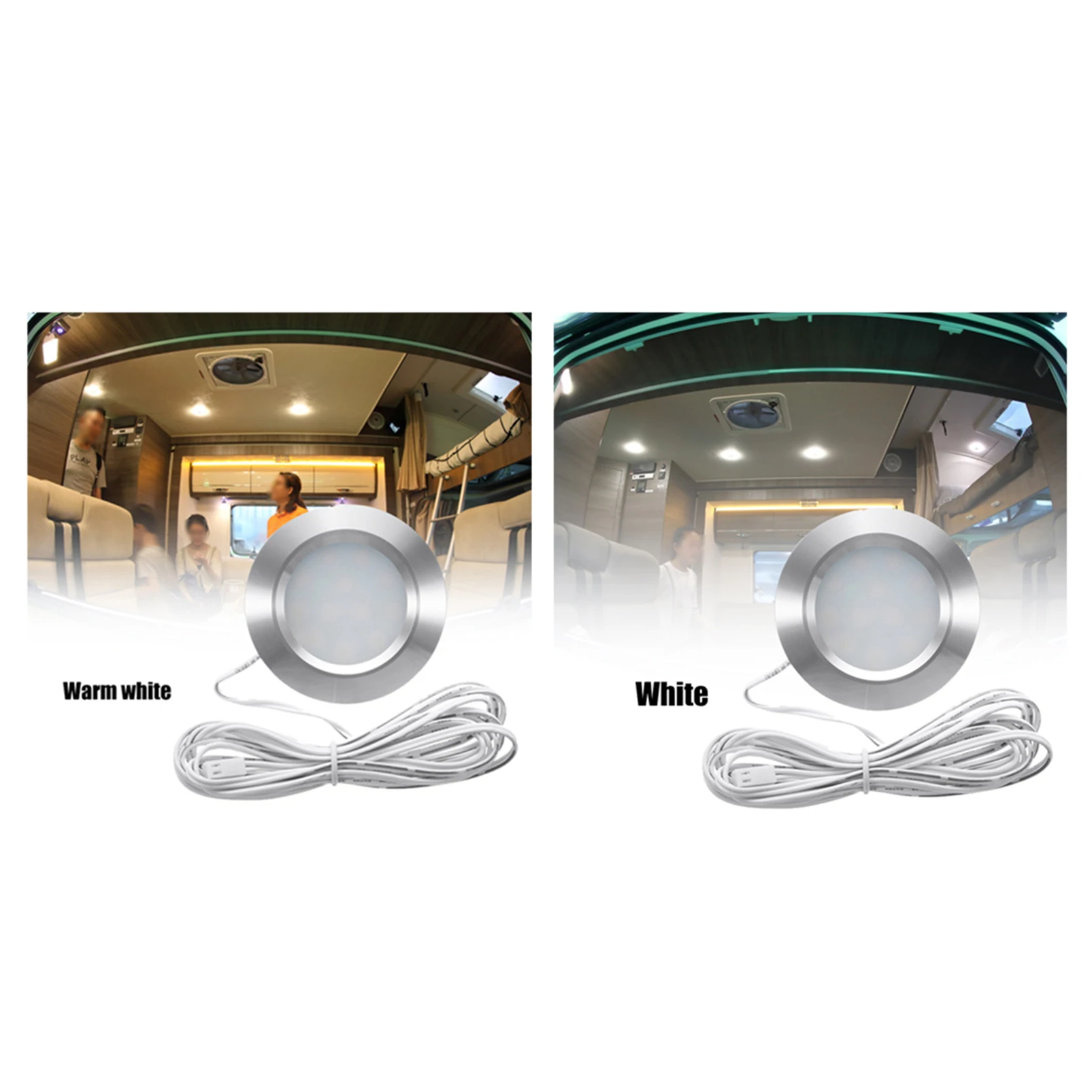 Travel Recessed 12LED Lights Round RV Boat Recessed Ceiling Light Ultra-Thin Camper Interior Lighting Small Downlight with Cable