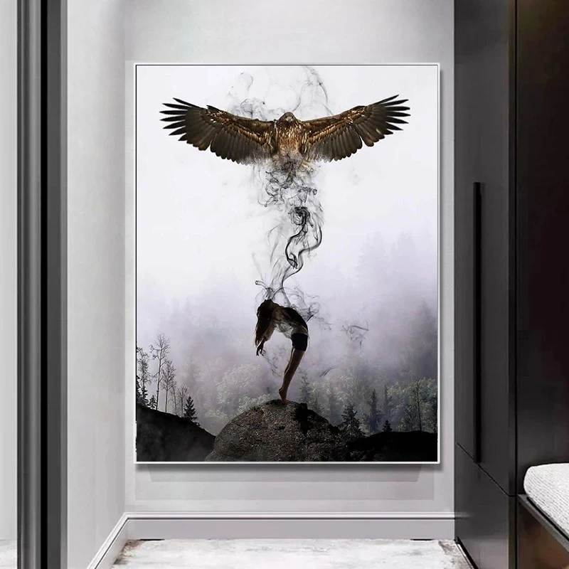 Abstract Eagle with Girl Canvas Paintings Modern Black and White Posters  Prints Wall Art for Living Room Wall Decoration - AliExpress