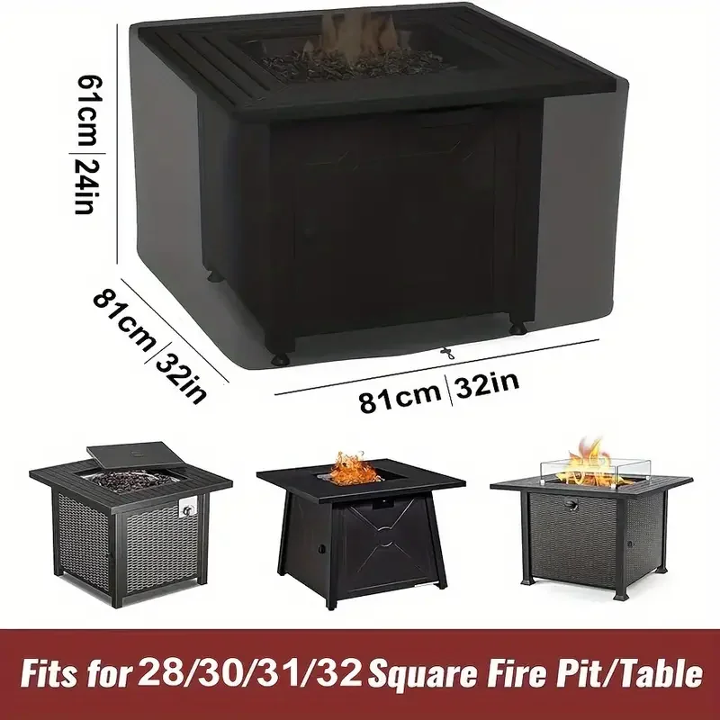 BBQ Grill Cover Square Fire Pit Cover 210T Waterproof Square Patio Fire Pit Table Cover Drawstring Bottom Grill Cover BBQ Accessories