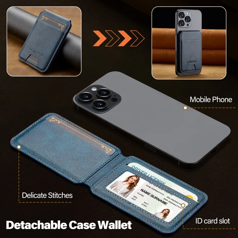 Premium Magnetic Leather Wallet with Phone Stand - 3 Card Holder & Accessories