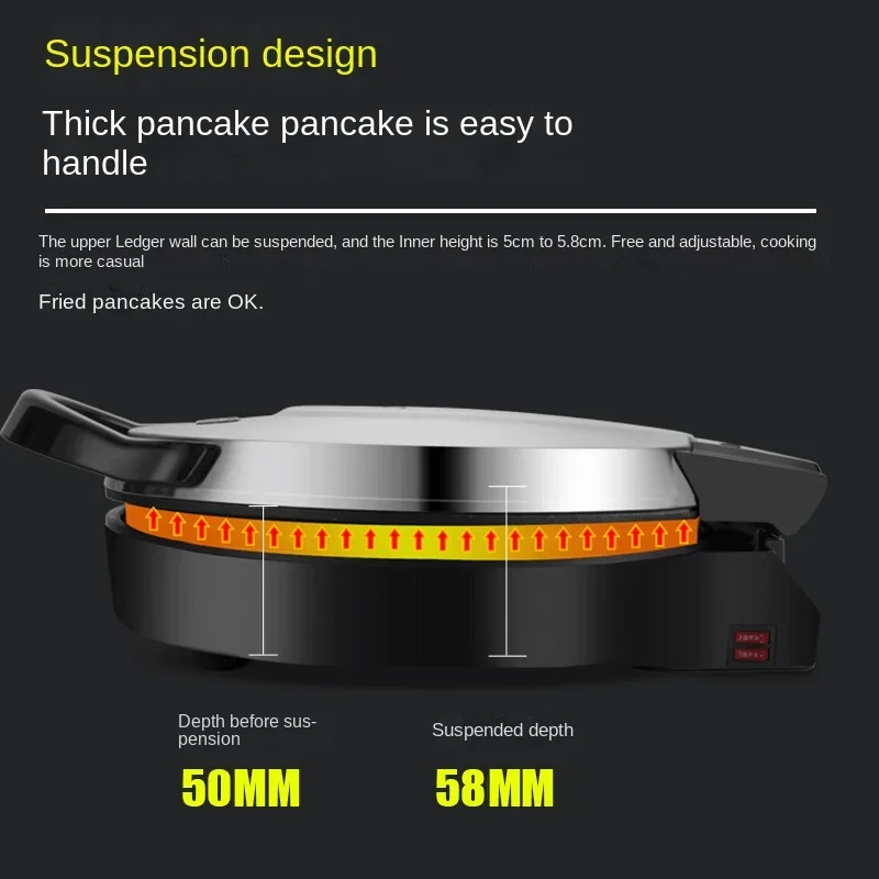 Electric Pancake Pan 40cm Deep, Large Household Pancake Pan, Multi-function Electric Frying Pan, Double-sided Heating