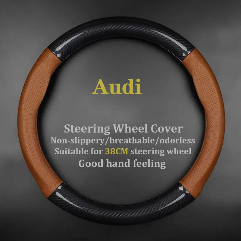 For Audi Steering Wheel Cover Genuine Leather Carbon Fiber No Smell