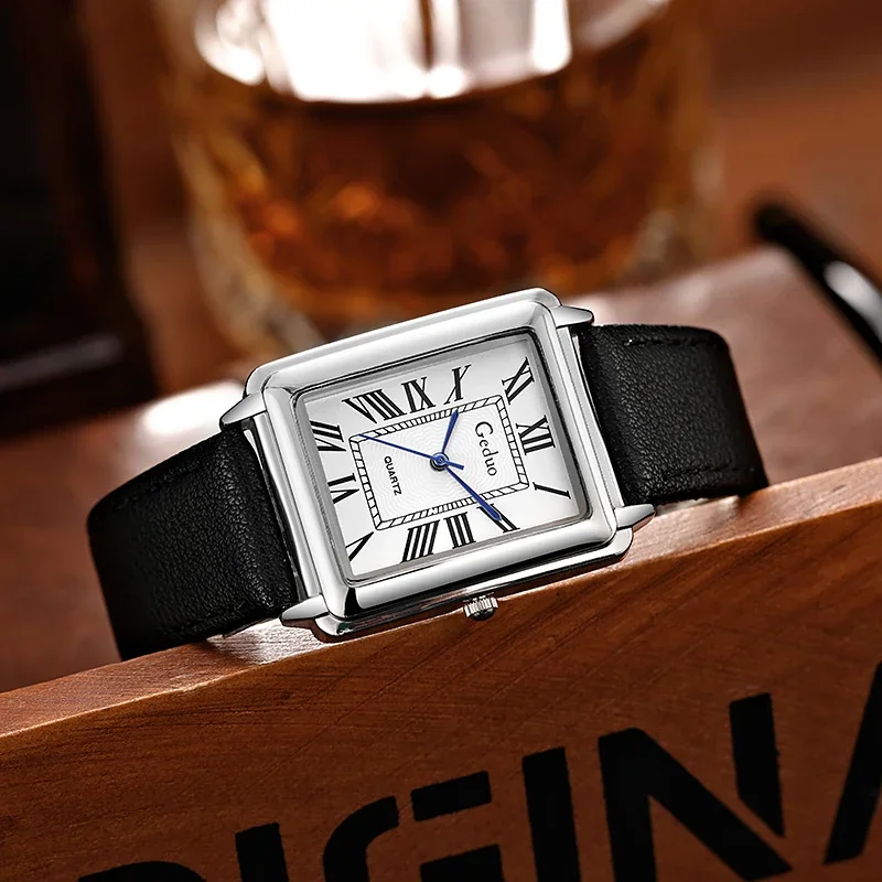 

2024 Fashion Causal Designer Rectangle Dial Quartz Watch For Men Casual Leather Strap Luxury Business Wristwatches reloj hombre