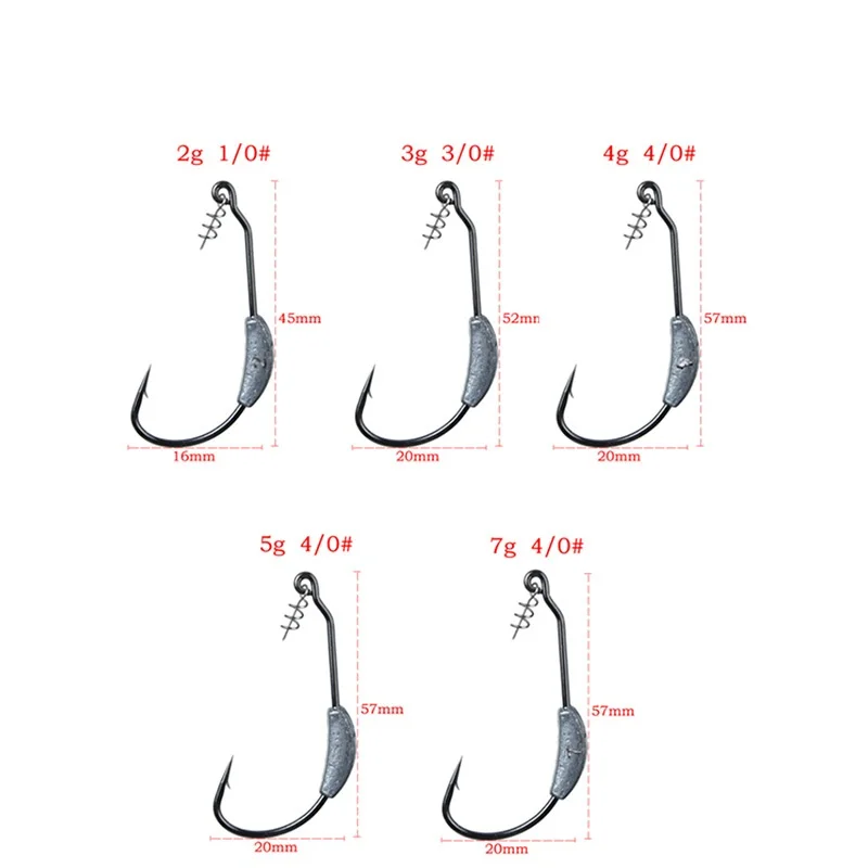 5pcs lead jig head fish hook with Spring Twist Lock Soft Worm Lure Bass  Barbed Carp Crank Fishing Hook for Texas Rigs Fishing - AliExpress