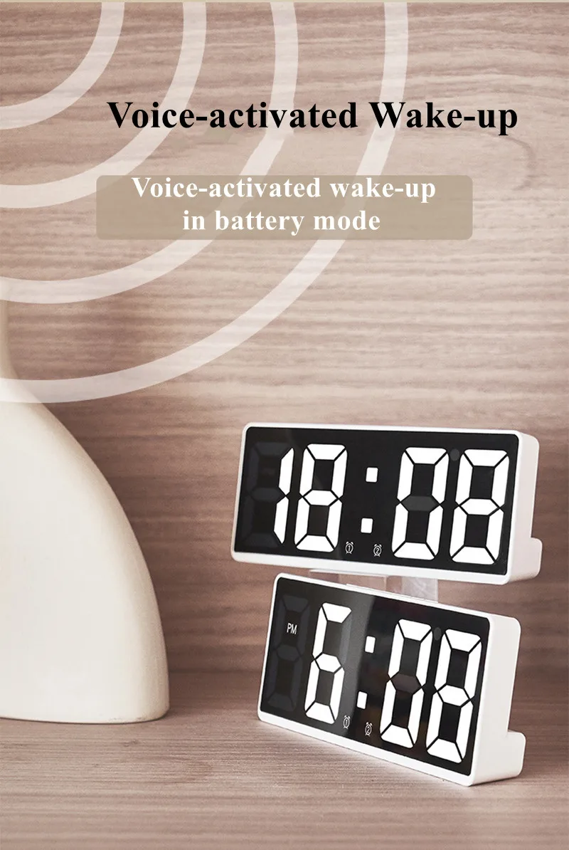Spraakbesturing Digitale Wekker Temperatuur Dual Alarm Snooze Desktop Tafel Klok Nachtmodus 1224h Led Klok Horloge Bureauklok