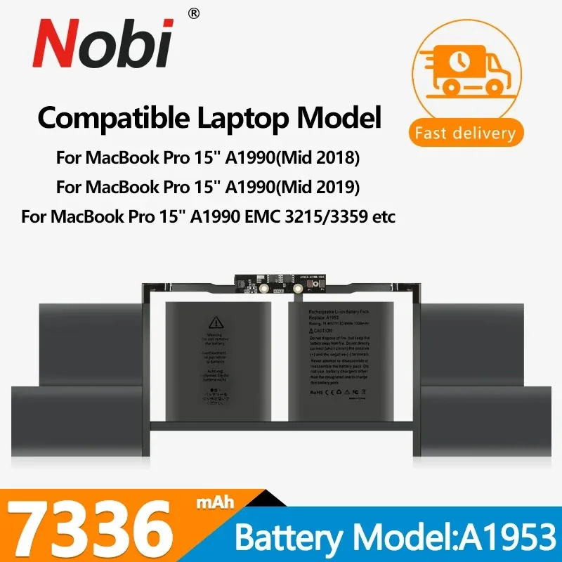 

NOBI A1953 Laptop Battery for Apple Macbook Pro A1990 15" Touch Bar (Mid 2018 / 2019) EMC3215 EMC3359 MR962LL 11.4V 83.6Wh