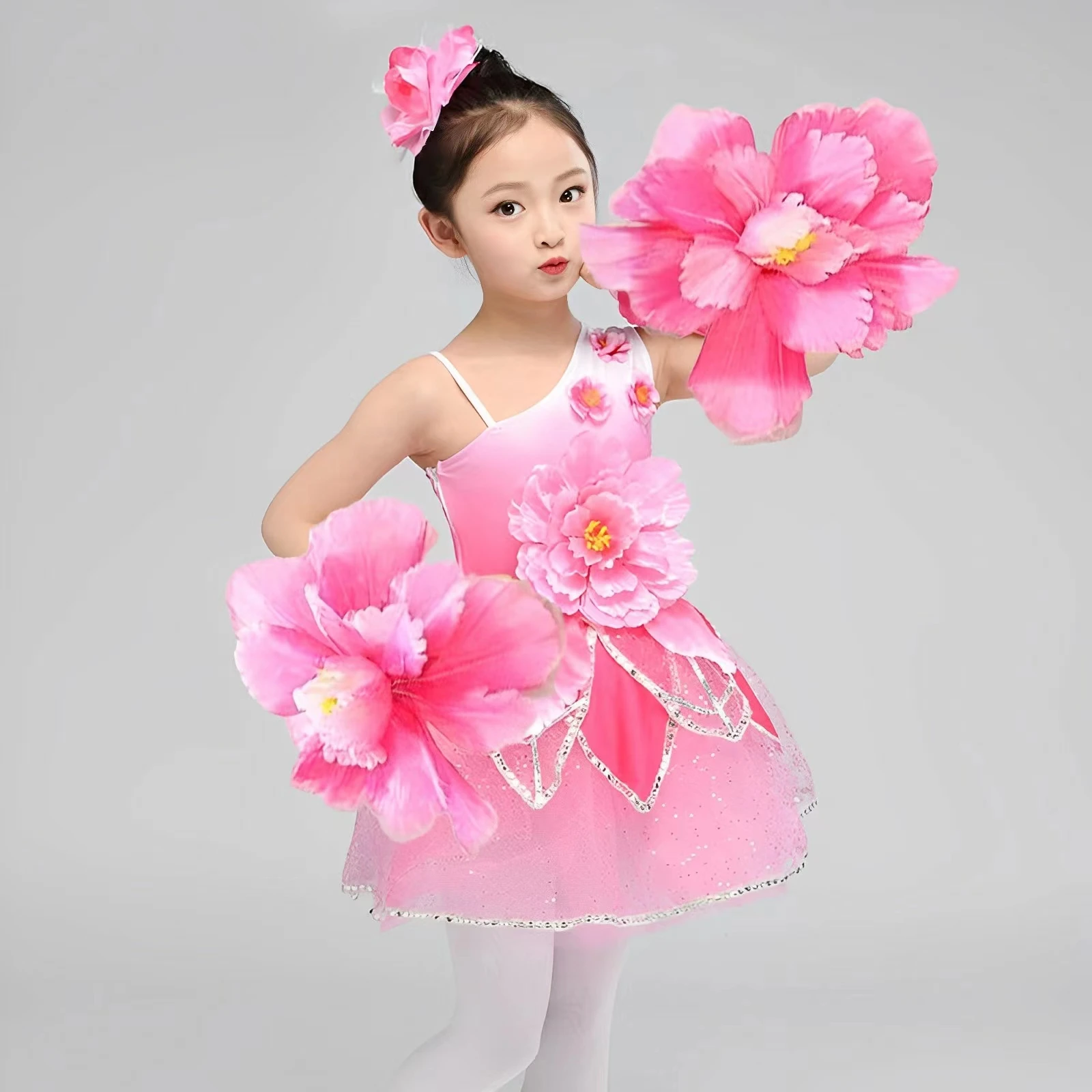 thumbnail image 1 of Disfraz de flor de durazno para niñas, vestido de princesa estilo loto para niñas, traje de flores de magnolia para danza inaugural nacional, 1 of 5