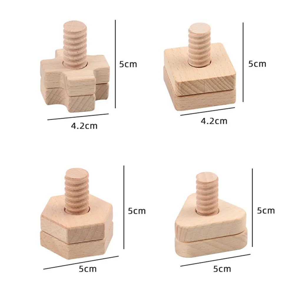 4세트 기하학적 모양 너트 분해 조립 조기 학습 매칭 나사 교육용 나무 블록 어린이용