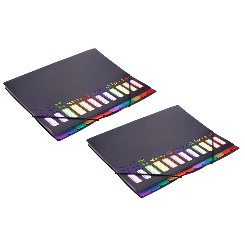 

2X Расширенная папка, сортировщик бумажных предметов A4 с 12 карманными буквами, пластиковый пакет для хранения файлов, Радужный