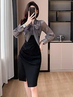 Faionable Midi  Knot Wrap Body Slimming Pleated Dr Ele Women's Clothing Commute Sle High Waist Polyester ... - Image 4