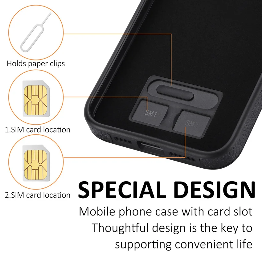 iPhone１５ケースシムピンつき Luxury Card Pin SIM Slot Leather Case For iPhone 15 14 13 12 11
