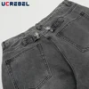 Retro Black Gray Jeans Mens Spring Fleece Washed Distressed High Street Loose Straight Wide Leg Denim Pants Men 4