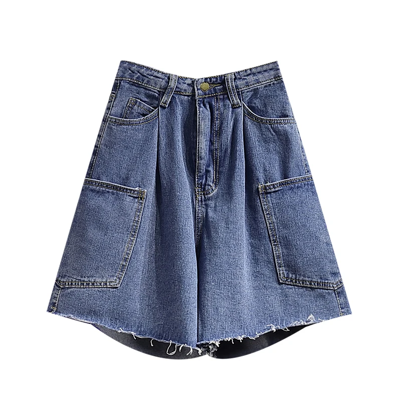 Women Denim Shorts Big Pocket Y2K High Waist Loose Blue Jeans Shorts 2022 Casual Solid Harajuku Short Pants Female Ropa Mujer maternity shorts