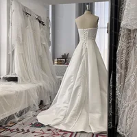 Mryarce 2024 Simple Classic Wedding Dresses With Slit Strapless Luxury Satin A Line Bridal Gowns With Pockets 2