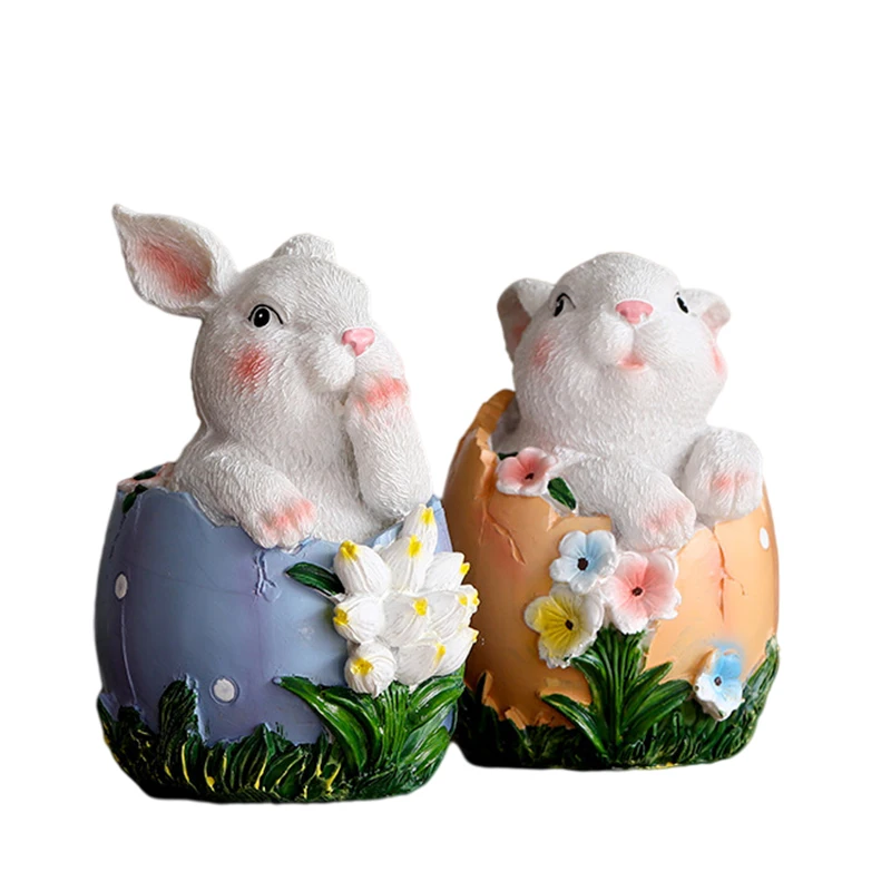 

1/2Pc Cute Rabbit Egg Easter Decoration Crafts With Flowers Handmade Resin Bunny Statue Ornament for Home Decor Holiday Present