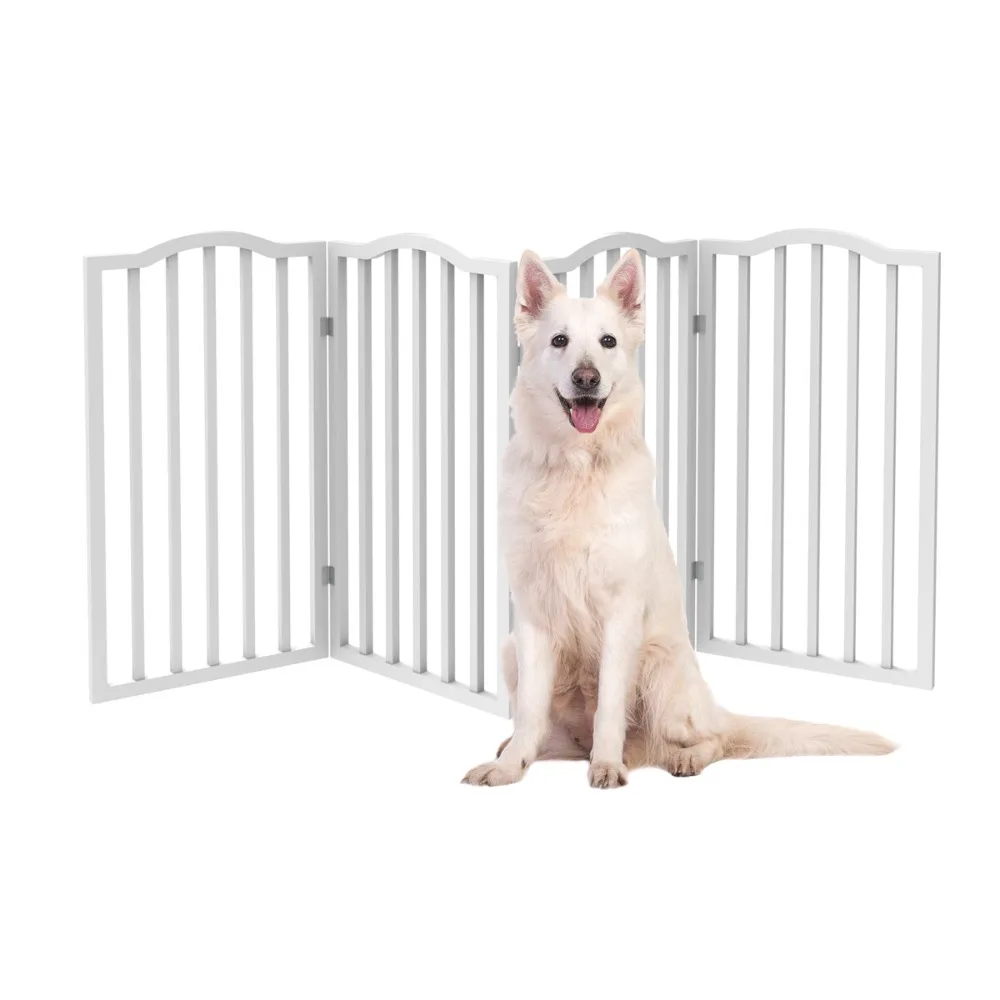 

Wooden dog fence, used for doorways or stairs, freestanding, foldable, and accordion design, sturdy enough