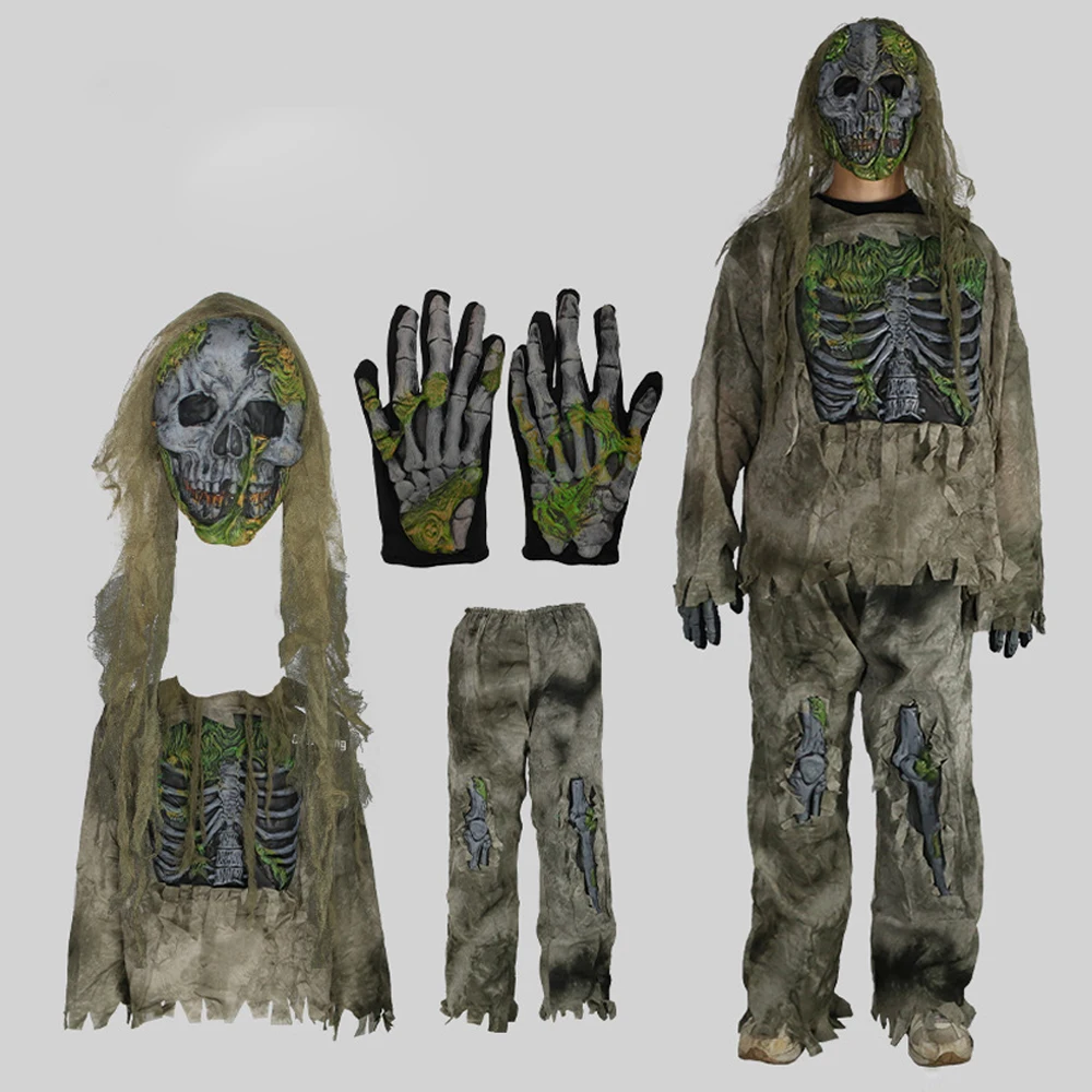 Children Skeleton Living Dead Zombie Costume Cosplay Bloody Swamp Skull  Monster Purim Adult Halloween Carnival Party Costume - AliExpress, image size:1000x1000