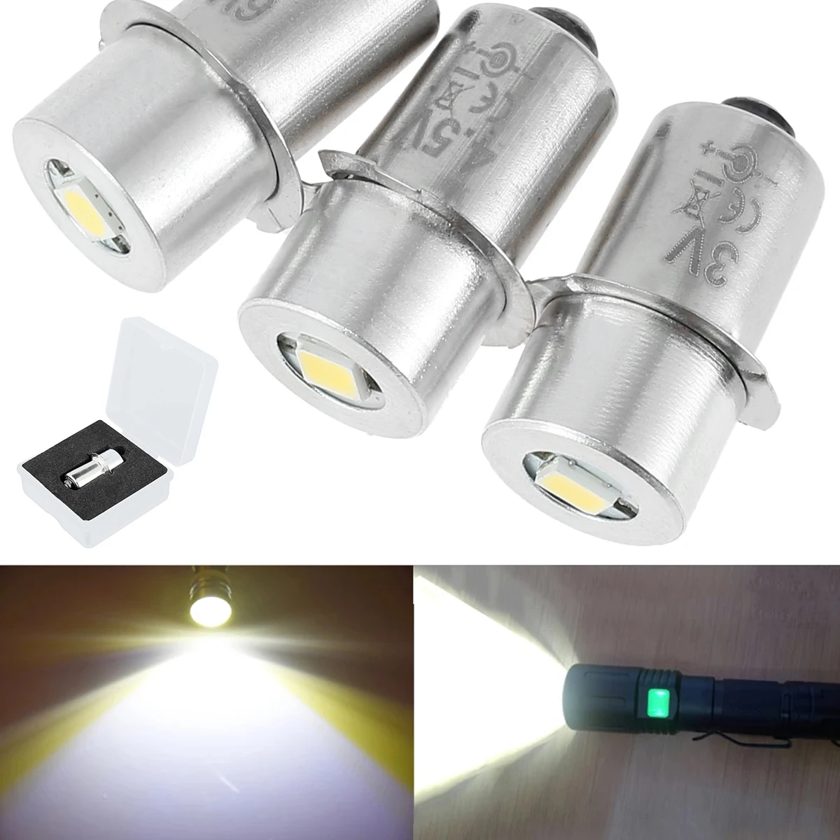 6pcs P13.5S LED Flashlight Torch Lamp Upgrade Light Bulbs 3V White Super  Bright