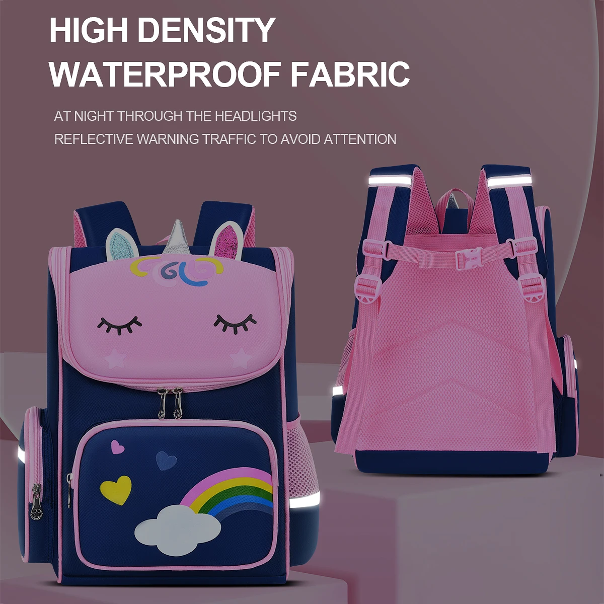 Zaino per bambine con unicorno, zaino per libri per bambini, zaino scolastico con occhi arcobaleno, zaino per ragazze adolescenti per viaggi, zaino impermeabile. - immagine 5
