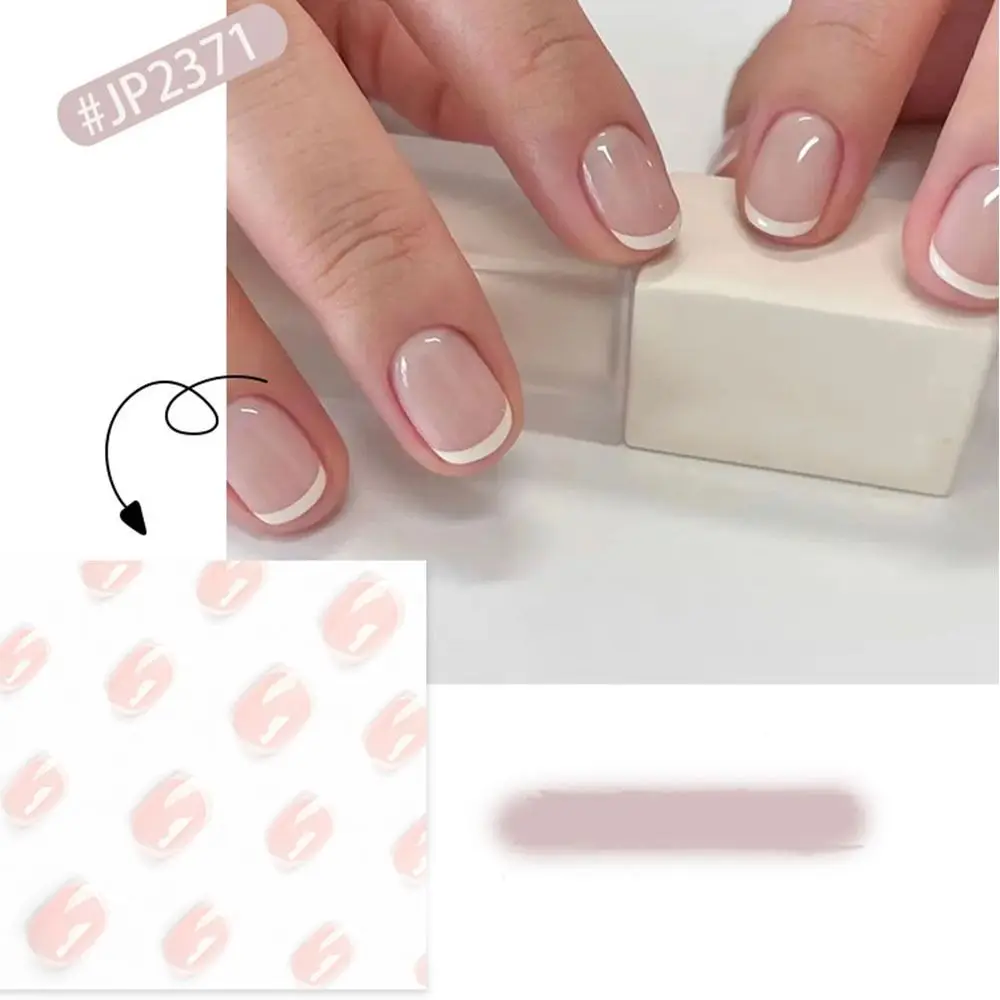 Detachable Short False Nails French White Edge Fake Nails Full Cover Round Nail Tips for DIY
