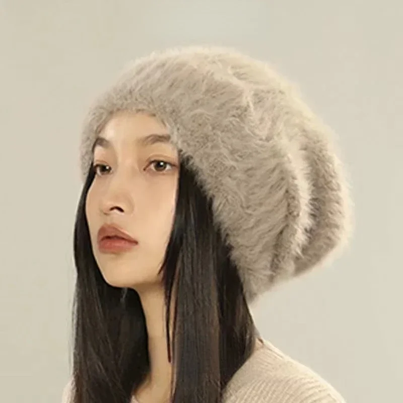 Autumn Winter Women's Wool Soft Fur Warm Oversize Knitted Sullies Cap Outdoor Leisure Solid Beanie Hat Bonnet Gorras_voghion.com
