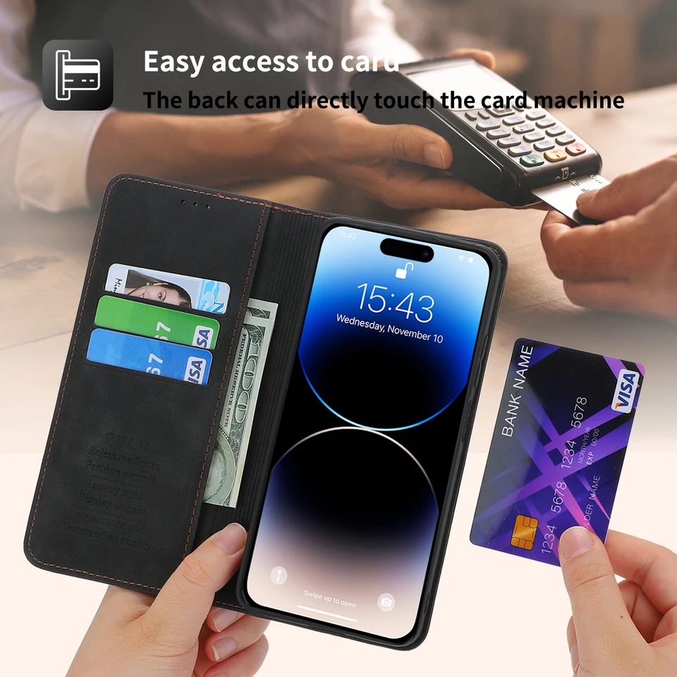 Custodia Portafoglio In Pelle PLUS Per IPhone 16e, 15, 14, 13, 12, 11, Pro Max, XR, SE – Flip Case Con Slot E Cavalletto