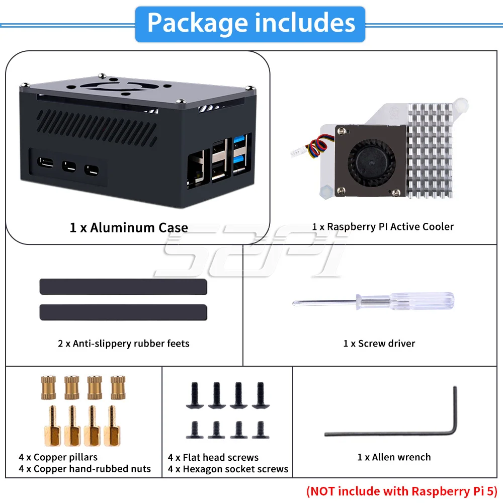 Caixa de Alumínio Raspberry pi Ventilador Oficial Raspberry pi 52pi - Imagem 5