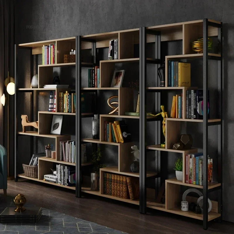 Simple Steel Floor-to-ceiling Bookcases Multi-layer Bookshelf Modern Home Furniture Wooden Desk Organizer Office Storage Shelf T