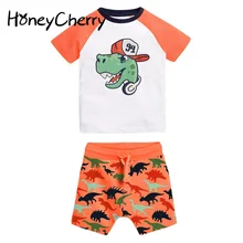 

HoneyCherry Summer boys' new short-sleeved knitted cotton sets baby boy clothes set two piece set summer