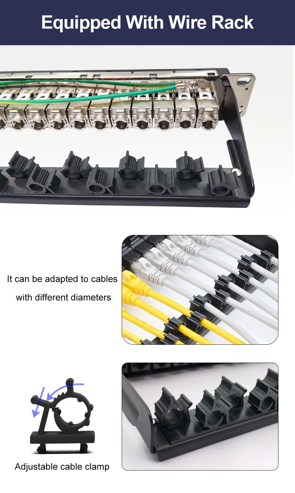 24-Port Dustproof And Durable Shielded Patch Panel For Connecting CAT5e, CAT6, CAT6A, CAT7, CAT8 networking tools