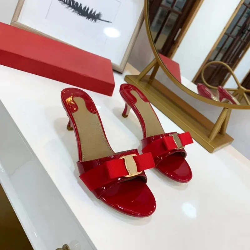 Summer New Versatile Slim Heel Open Toe Slippers with Mid Heel Women's Sandals