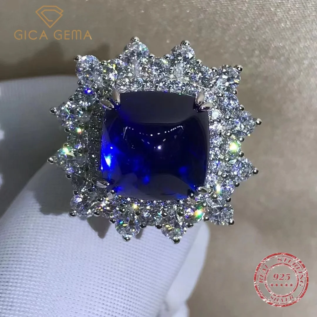 

Gica Gema Real 925 Sterling Silver 10CT Fancy Sapphire Created Moissanite Wedding Ring For Women Engagement Gifts Drop Shipping