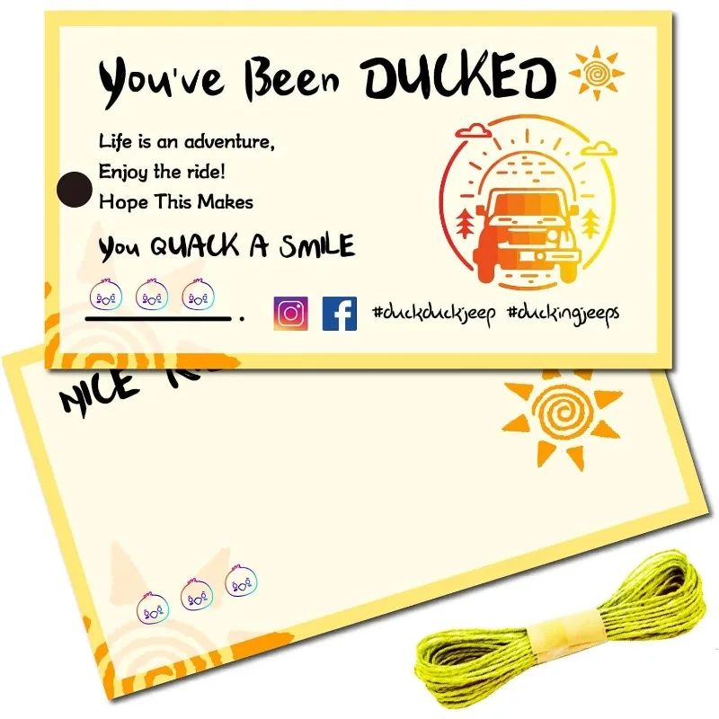 50Pcs You've been Ducked Cards Duck Tags Card Ducking Game DIY Jeep Duck Card Hole Twine for Rubber Ducks Jeeps