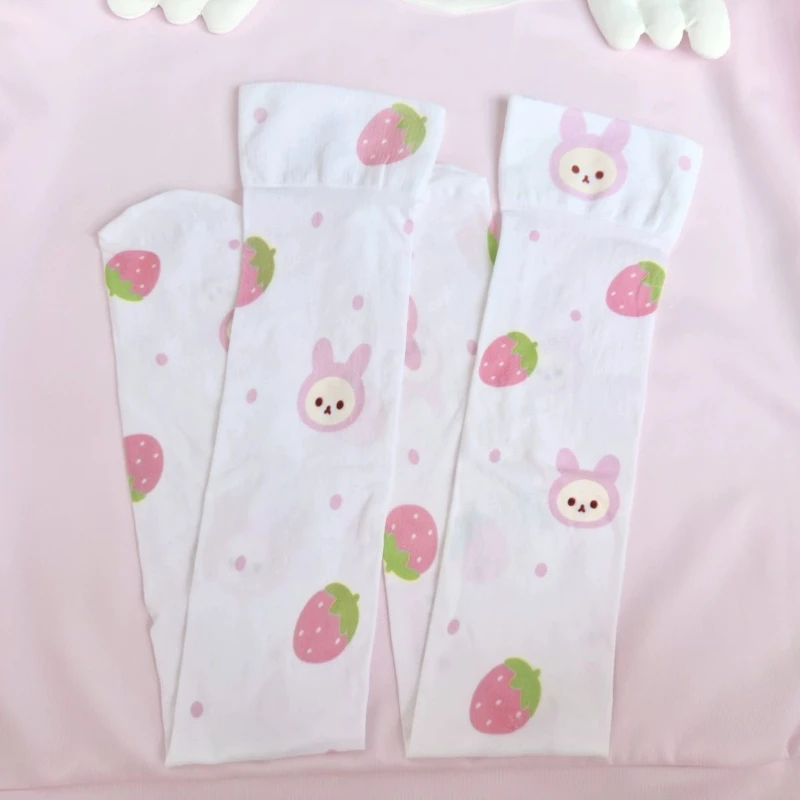 Japanese Pink Cartoon Printing Kawaii Cute Sock Women Y2k Aesthetic Long Leg Socks 2025 Summer Harajuku Grunge Knee Length