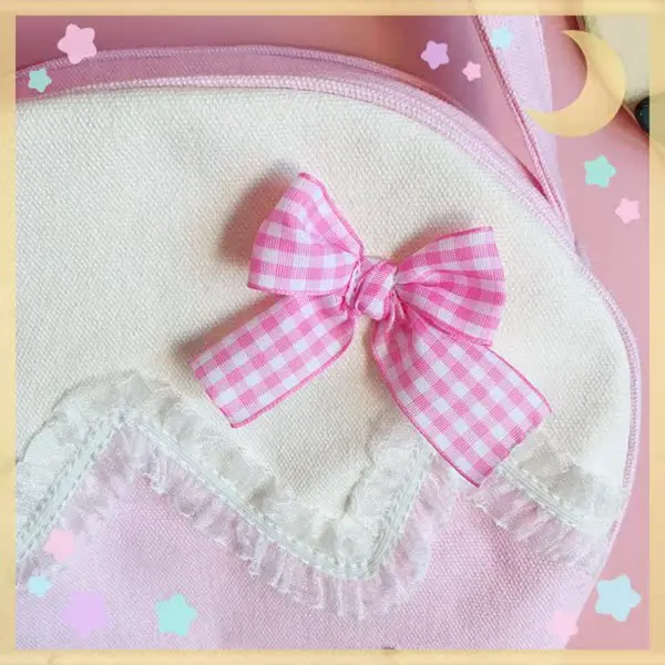 Japanese Handmade Homemade Lolita Bags Female Soft Girl Macaron Pearl Strawberry Fungus Edge Bow Messenger Bag Girl Canvas Bag 5