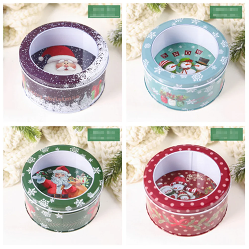 

2pcs Christmas Metal Tins Santa Xmas Candy Box Gift Container for Xmas Holiday Party Supplies Tea Cookie Case Purple