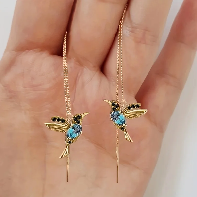 

Элегантные инкрустированные птицами циркониевые Линейные серьги 18K позолоченные вечерние свадебные украшения для женщин и девушек 1 пара