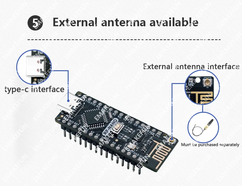 RF-Nano for Arduino Nano V3.0, Type C Nano Board ATmega328P CH340 Integrate NRF24L01+2.4G Wireless Compatible With RF24 Library