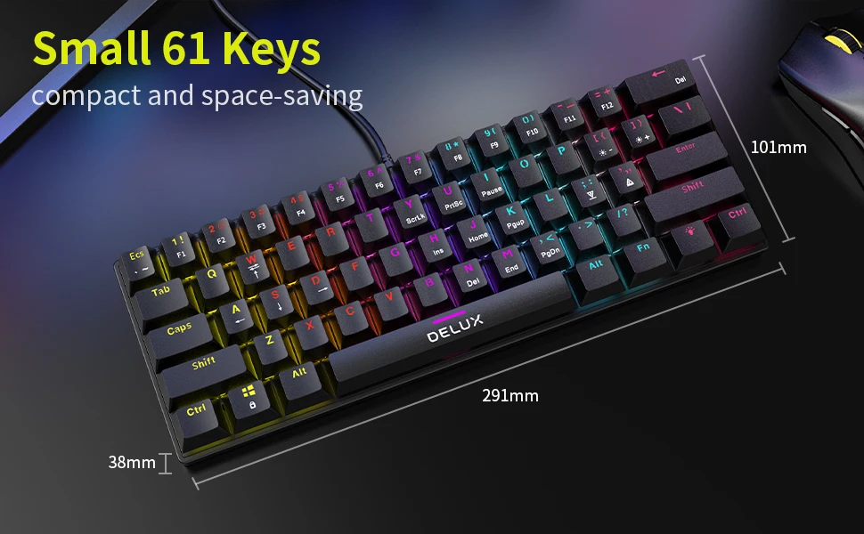 Delux KM36 Gaming Mechanical Wired 61 Keys Kercaps Keyboard Rainbow Backlit Mini Size Full Function For Notebook Desktop 10 Sdba3d3f317a24144af2e2223e41f160e2