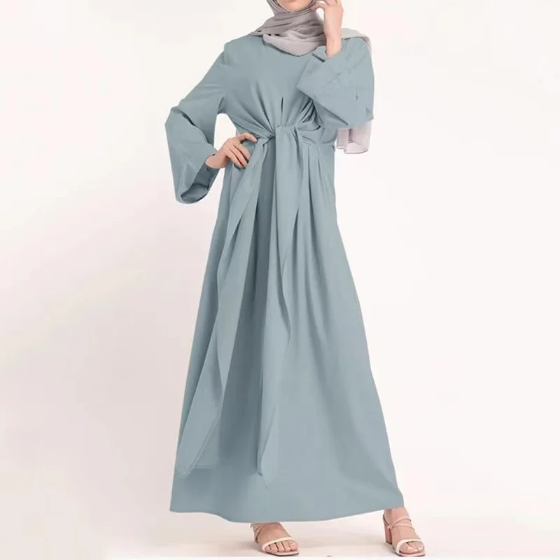 2023 Commuter High Waist Abayas for Women Dubai Muslim Dress FemaleIslam Solid Color Temperamen Abaya Femme Turkey Eid Ramadan
