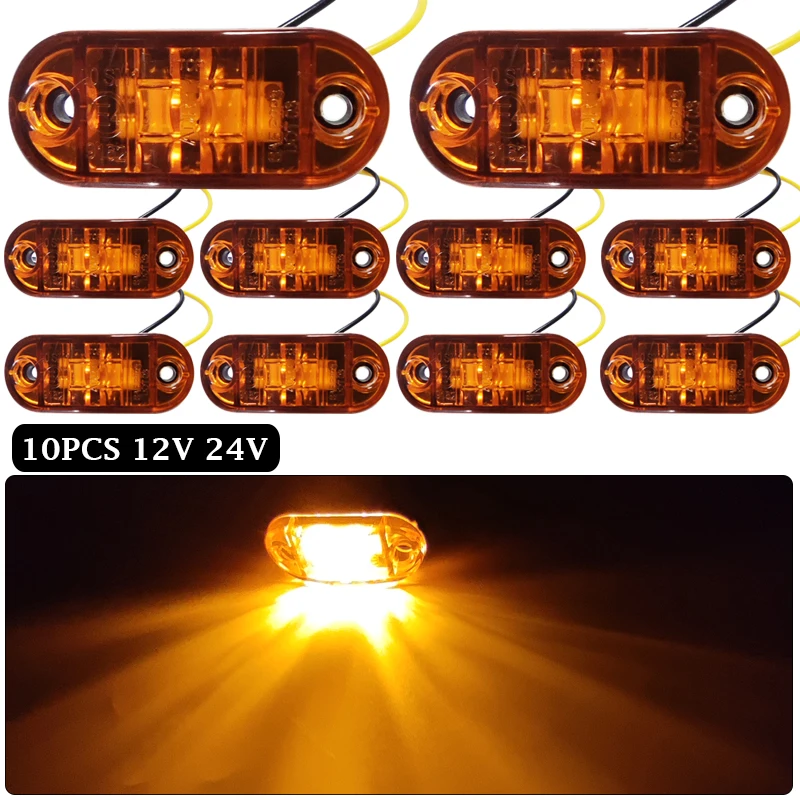 10pcs 12V 24V 2LED Car External Side Marker Warning Light Oval Clearance Signal Brake Trailer Truck Lamp Truck Lorry Bus