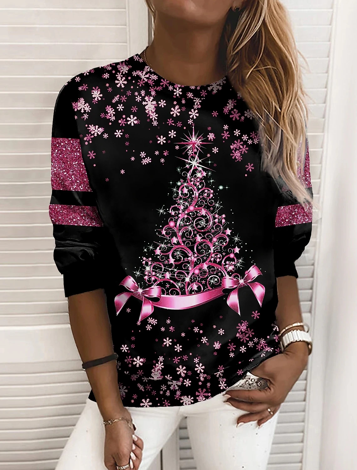

3D Christmas Tree Women's Sports Shirt Autumn Long sleeved Top Fashion Women's Hoodie Loose Women's Clothing Pullover