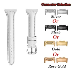 Leather Strap Fashion Casual Wristband with Metal Connector and Classic Buckle - Black Connector (White)