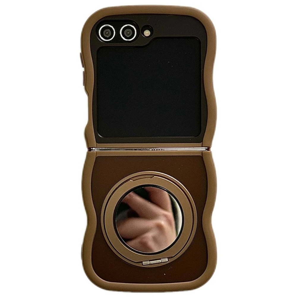360° Rotating Mirror Ring Holder with Curly Wavy Frame - Magnetic Phone Case Stand