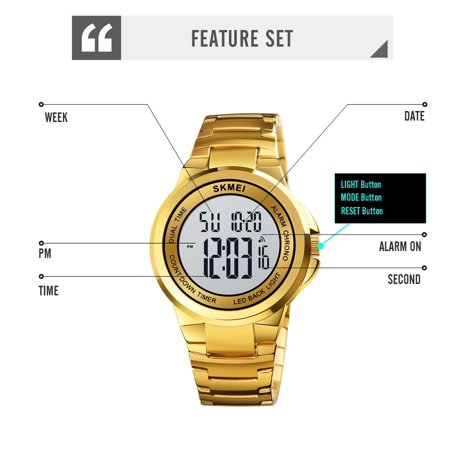 SKMEI 1712  2 Time Stopwatch Fashion LED Waterproof Watches relogio masculino Men Sport Watch Mens Digital Wristwatches 5